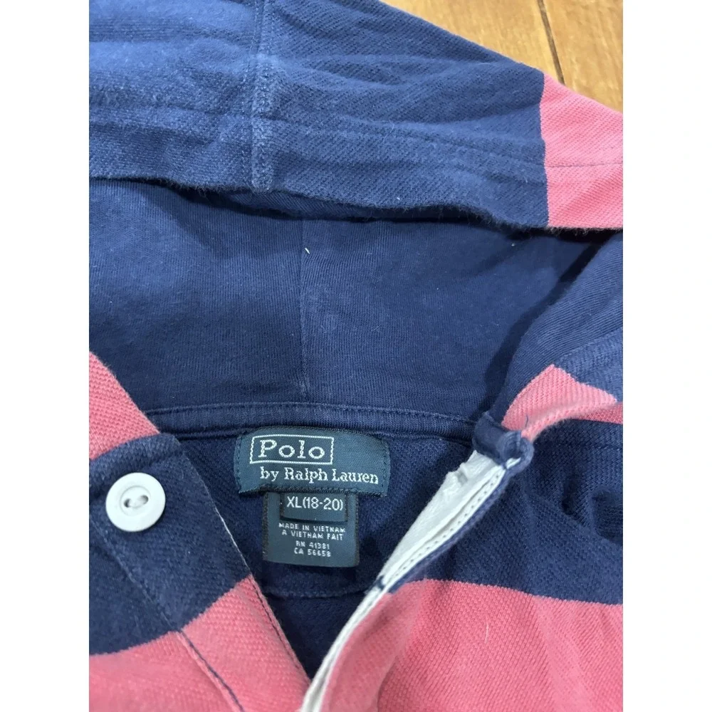 Polo Ralph Lauren Boys Striped Hoodie Pullover Sweatshirt Pink Blue XL (18-20)